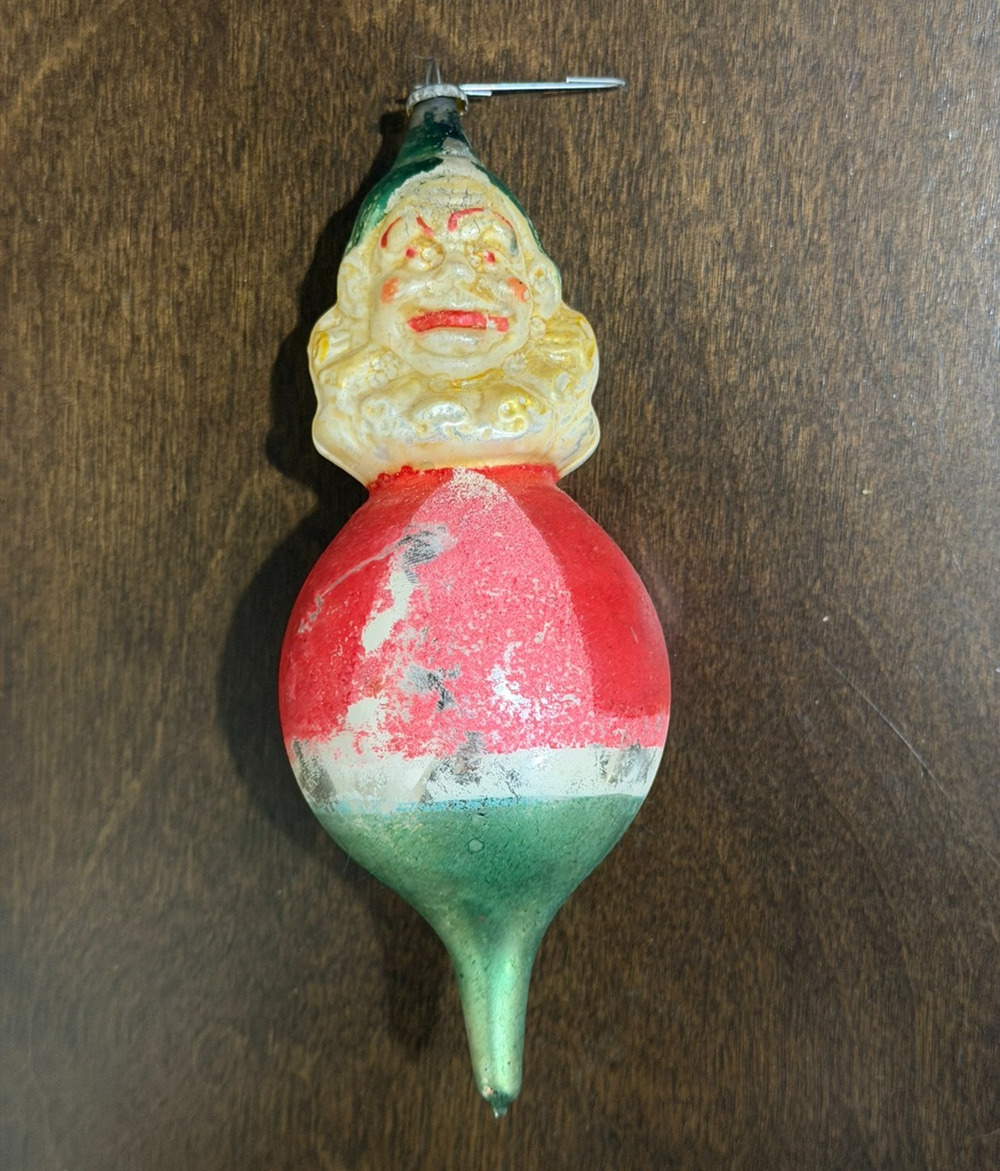 Vintage Antique German Glass Smiling Clown Christmas Tree Ornament Vintage